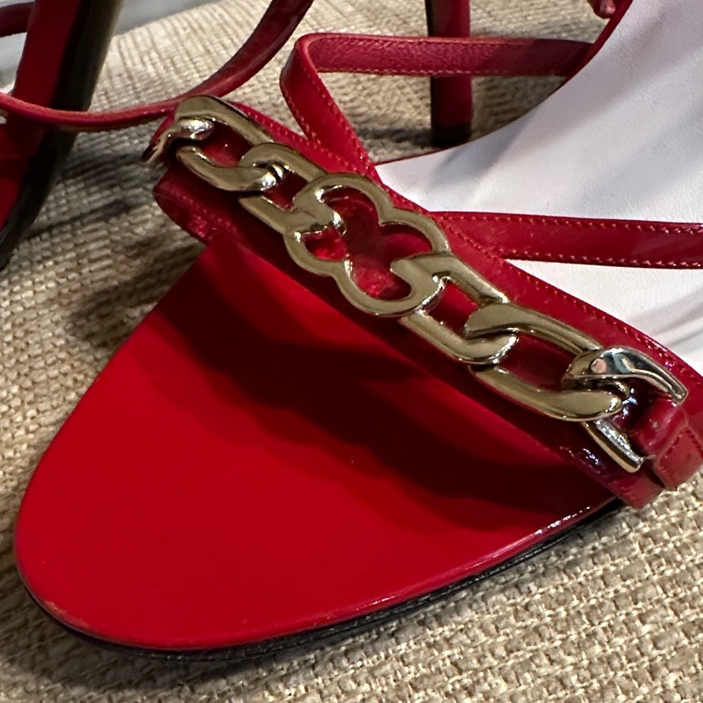Escada Red Chain Embellished Heels - Picture 3 of 6